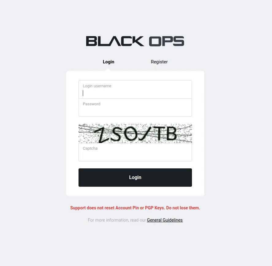 BlackOps secure login interface with PGP authentication